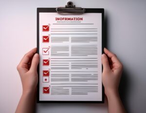 Photo of a clipboard and a sheet of information.