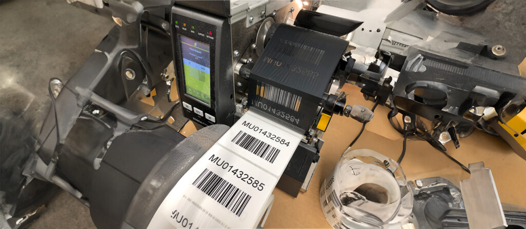 Close up shot of thermal transfer labels being printed.